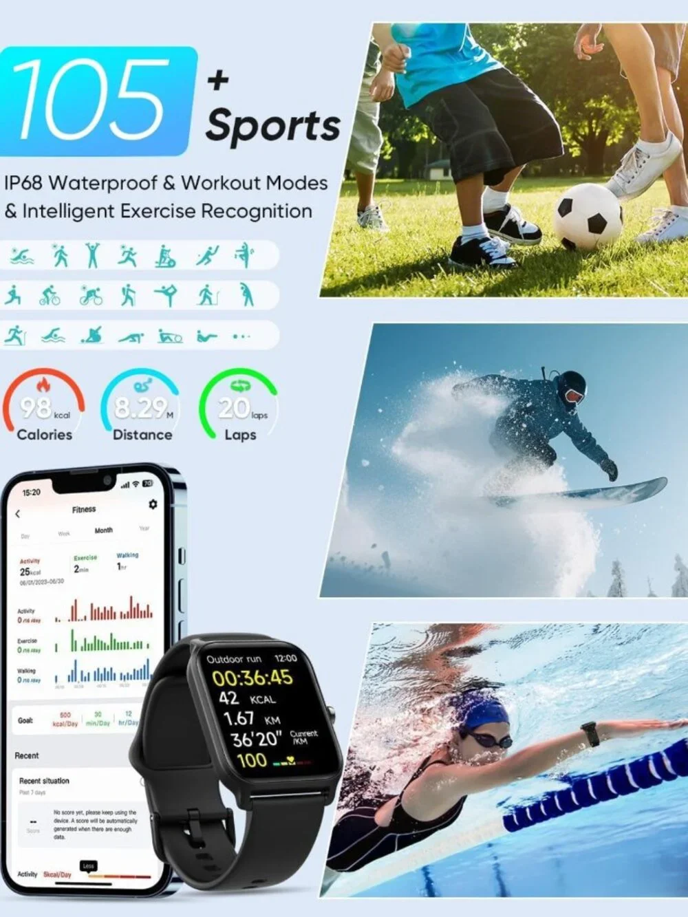 Waterproof Smart Fitness Watch with 1.8